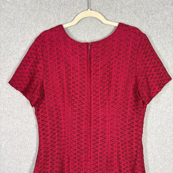 Vintage Jule Wyn Dress Womens 14 Red Mini Lace Textured Zig Zag 50s 60s Mod Knee - Picture 9 of 12